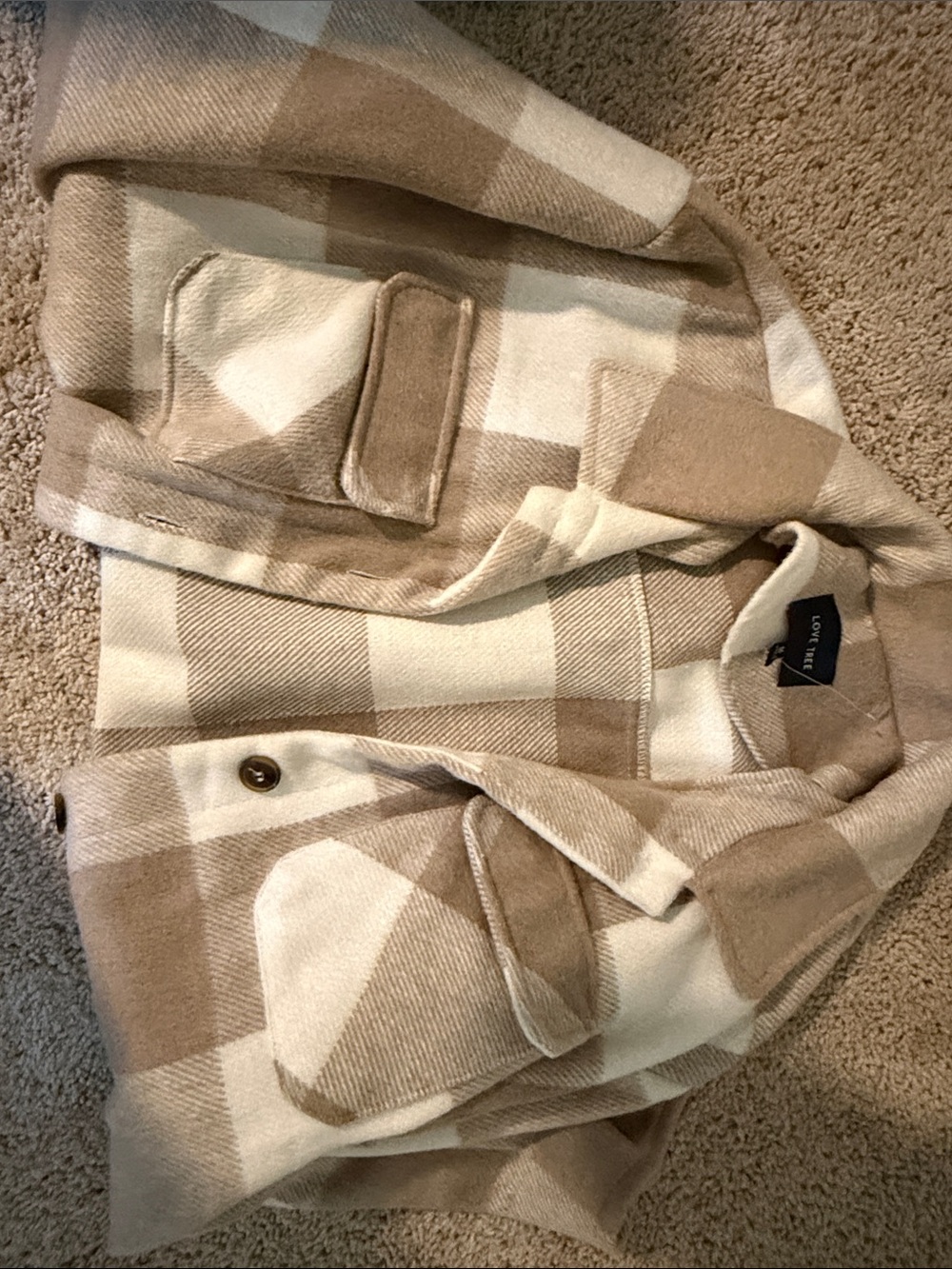 Love Tree Plaid Shacket in Beige and Cream Tones